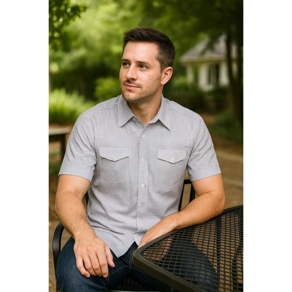 Johnston & Murphy Slim Fit Printed Cotton Short-Sleeve Shirt Large